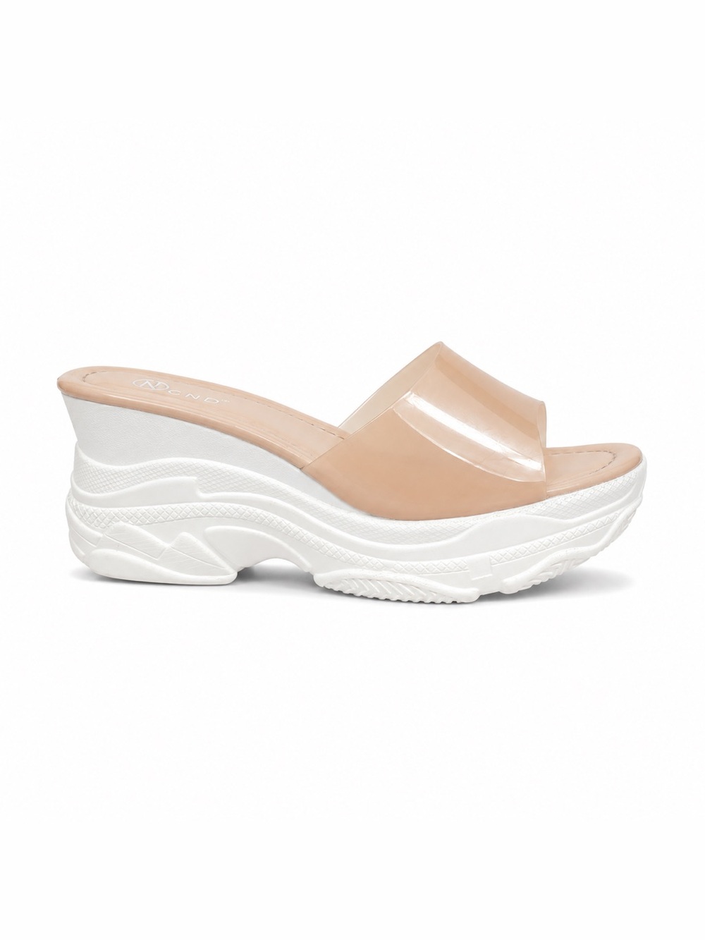 Patent Slide Wedge in Nude - Picture 2 of 6